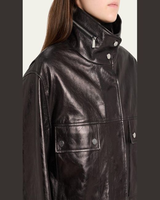 Michael Kors Black Washed Leather Bomber Jacket
