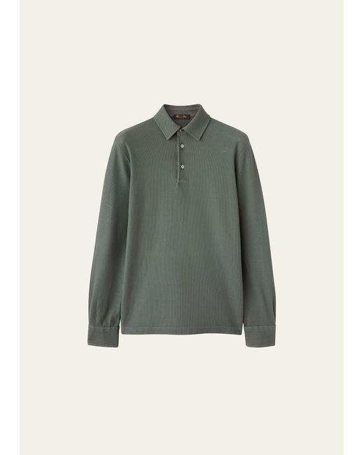 Loro Piana Green Long-sleeve Pique Polo Shirt for men
