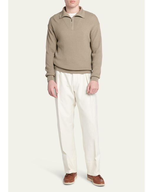 Loro Piana Natural Akan Cashmere-silk Ribbed Quarter-zip Sweater for men