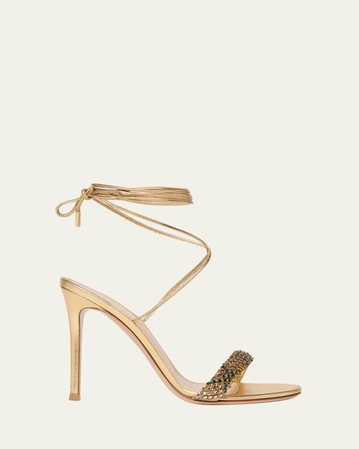 Gianvito Rossi Natural Crystal Metallic Ankle-Strap Sandals