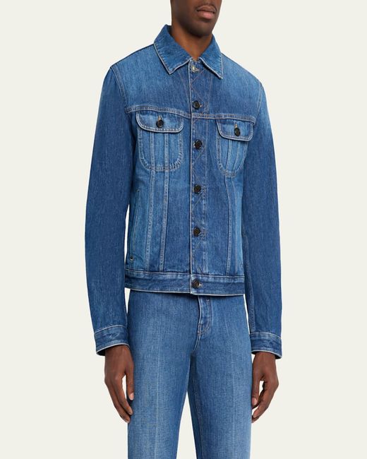 Givenchy Blue Denim Jacket With Leather Label for men