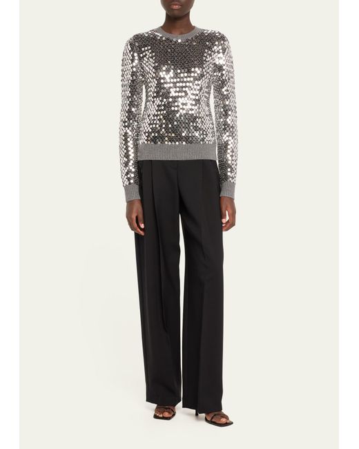 Michael Kors White Crochet Sequined Cashmere Sweater