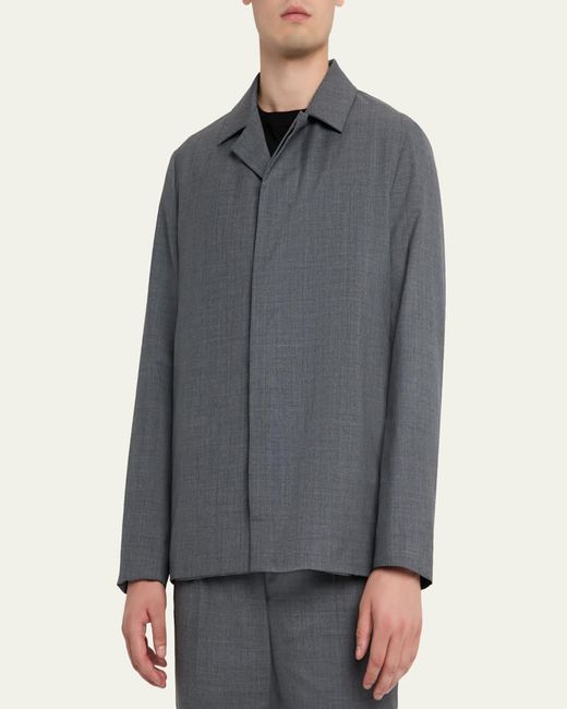 Kiton Blue Wool Sharkskin Button-Front Bomber Jacket for men