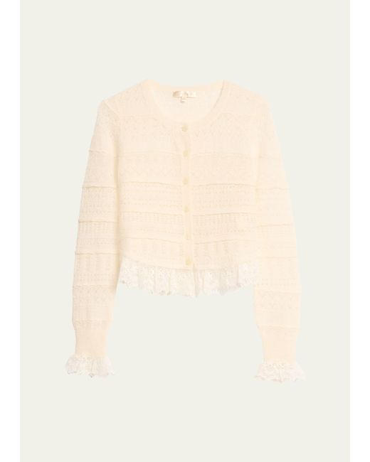 LoveShackFancy Natural Norden Cropped Wool Embroidered Lace Cardigan