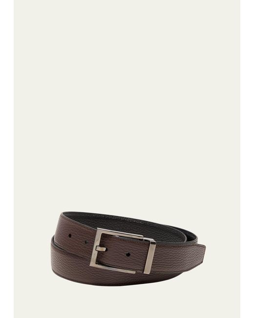Ferragamo White Double Adjustable Square-buckle Leather Belt for men