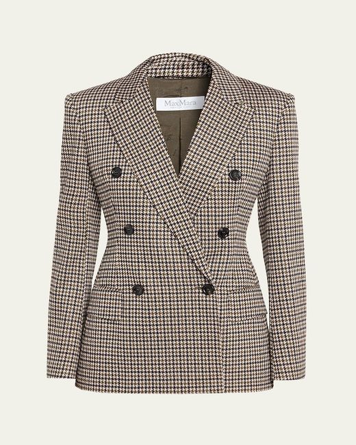 Max Mara Gray Wool Houndstooth Double-Breasted Jacket
