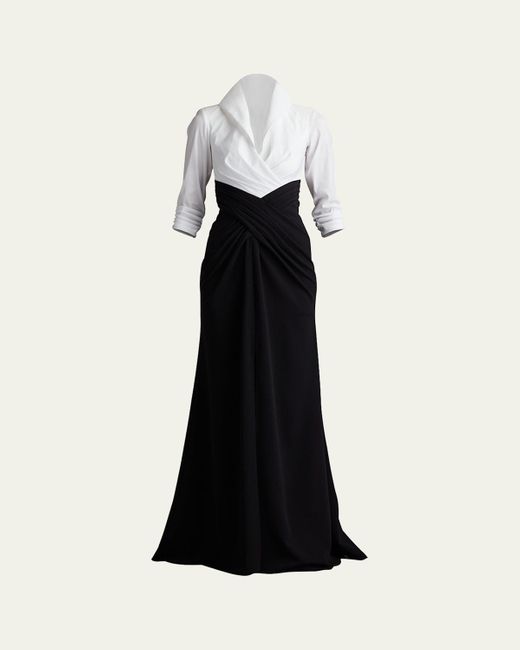 Tadashi Shoji Black Pleated Taffeta & Crepe Gown
