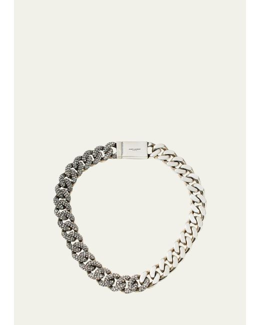 Saint Laurent Natural Rhinestone Thick Curb Chain Necklace