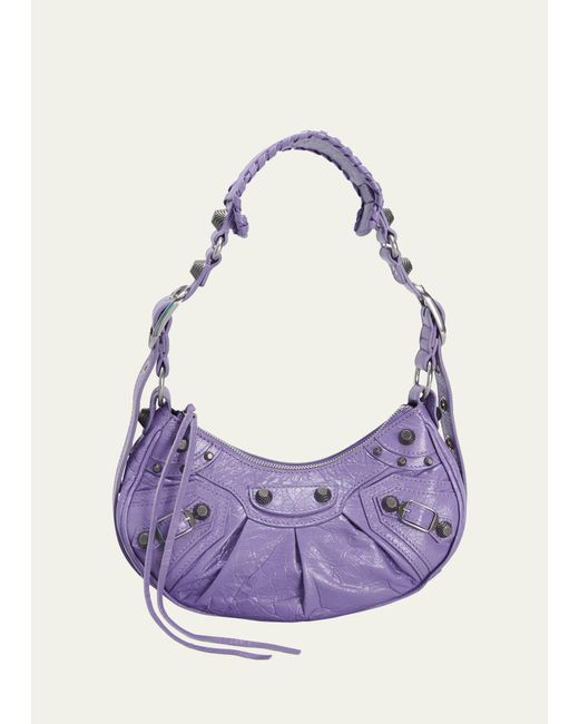 Balenciaga Purple Cagole Xs Studded Leather Shoulder Bag
