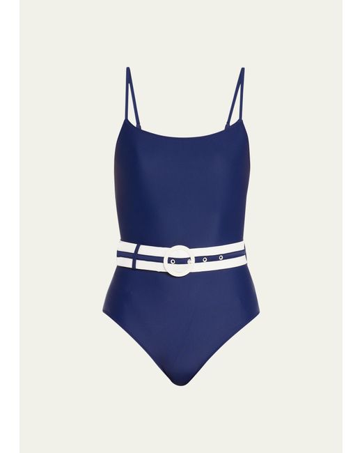 Solid & Striped Blue The Nina Belted One-piece Swimsuit