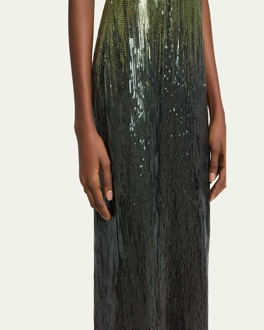 Elie Saab Green Strapless Ombre Sequin Column Gown
