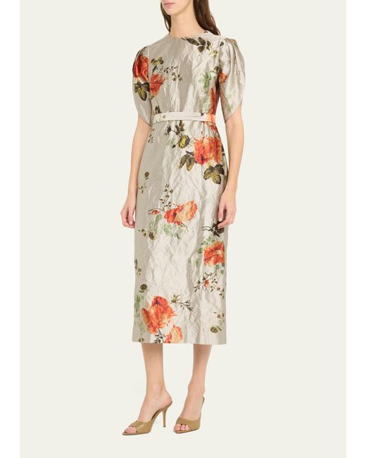 Erdem White Floral-print Wrinkle Midi Dress