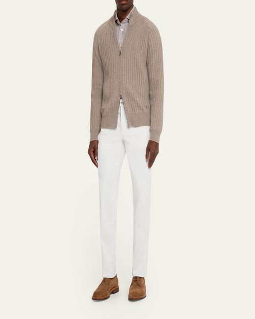 FIORONI CASHMERE Gray Wool And Cashmere Rib Full-Zip Sweater for men