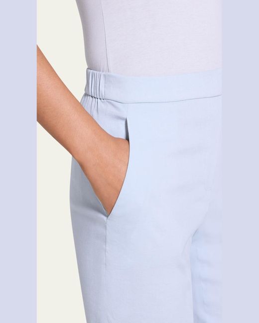 Theory White Treeca Good Linen Cropped Pull-On Ankle Pants