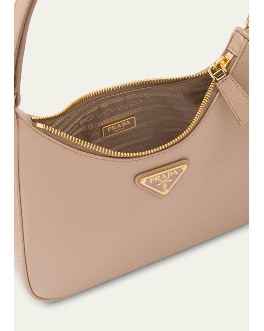 Prada Natural Mini Saffiano Leather Shoulder Bag With Adjustable Strap