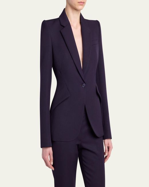 Alexander McQueen Blue Grain De Poudre Wool Single-Breasted Blazer