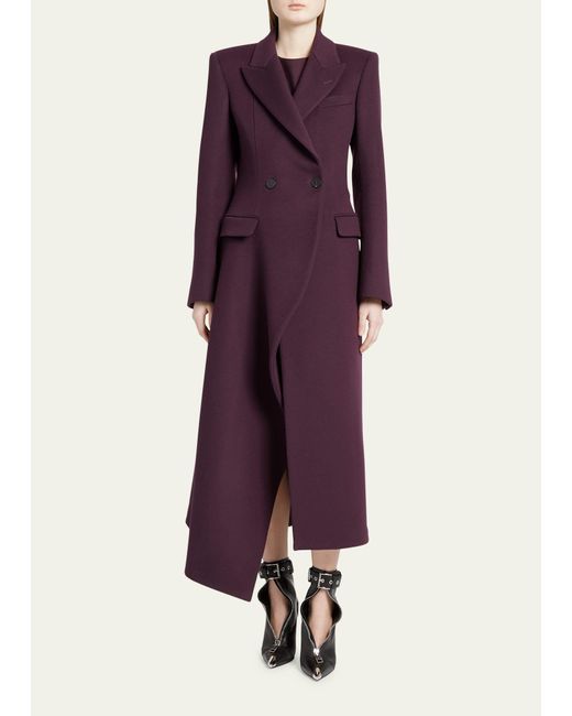 Alexander McQueen Purple Asymmetric Draped Wool Overcoat