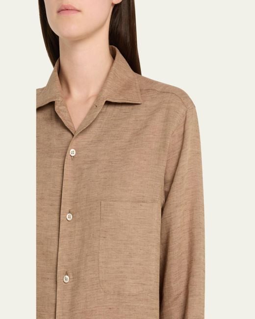 Loro Piana Natural Andre Button Down Linen Solaire Shirt