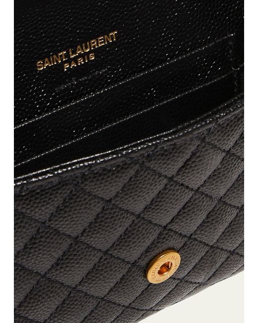 Saint Laurent Black Envelope Small Ysl Flap Wallet In Grained Leather
