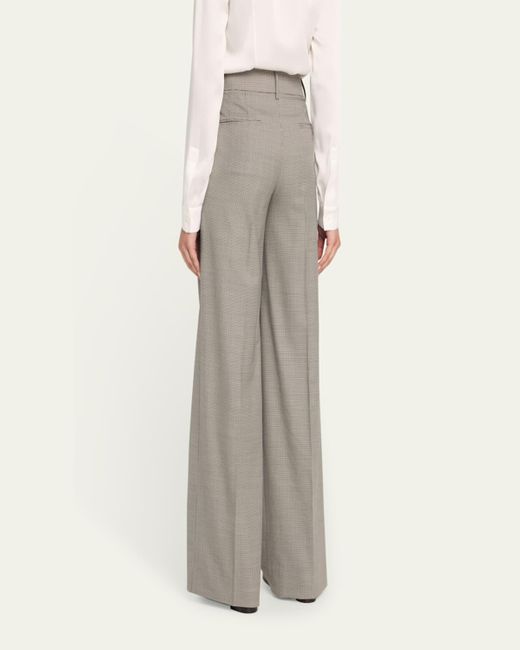 Michael Kors Gray Pleated Houndstooth Wide-Leg Slouch Trousers