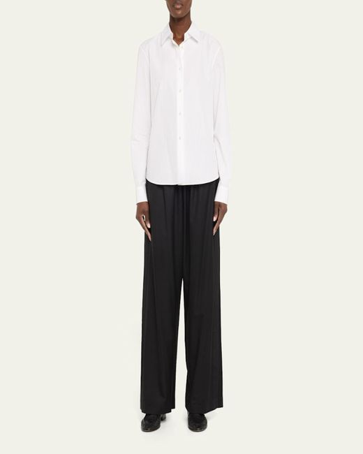 The Row Black Hubert Drawstring Wide Leg Wool Pants