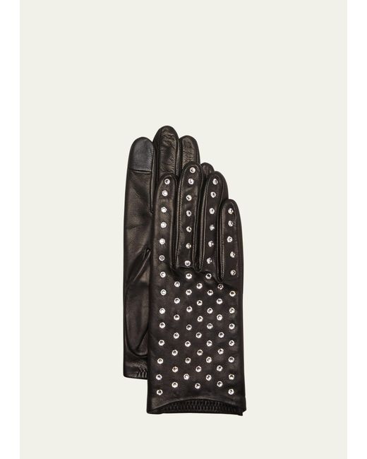 Agnelle Black Bejeweled Leather Gloves