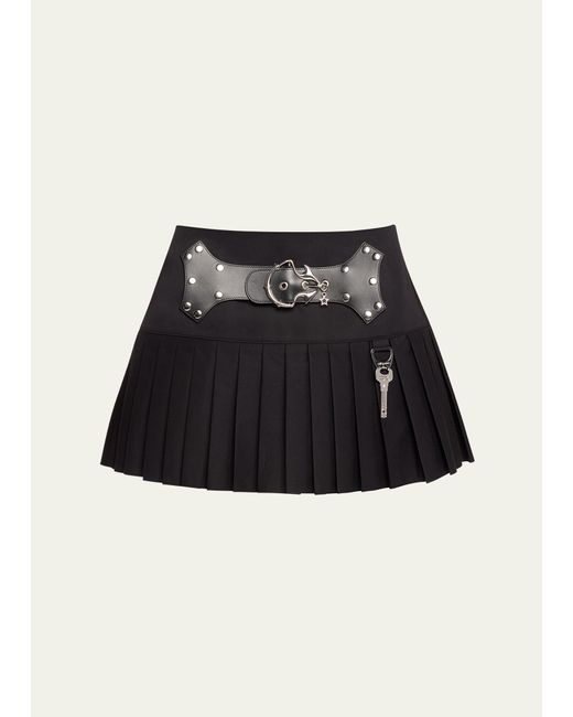 Chopova Lowena Black Wendron Knife Pleat Belted Super Mini Skirt