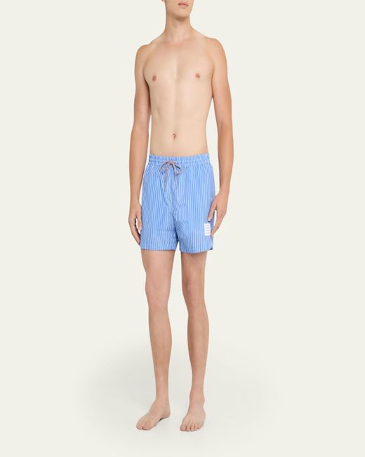 Thom Browne Blue Nylon Pinstripe Swim Trunks for men