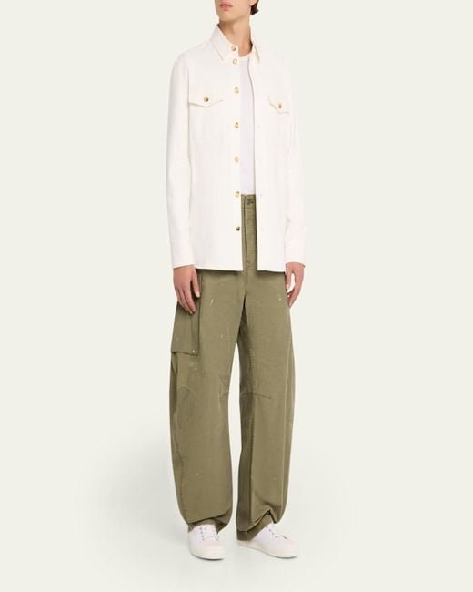Cout de la Liberte Green Twill Barrel Leg Cargo Pants for men