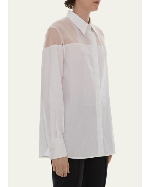 Helmut Lang Natural Sheer Paneled Tuxedo Shirt