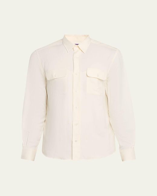 Ralph Lauren Natural Silk And Linen Flap Pocket Button-Down Shirt for men