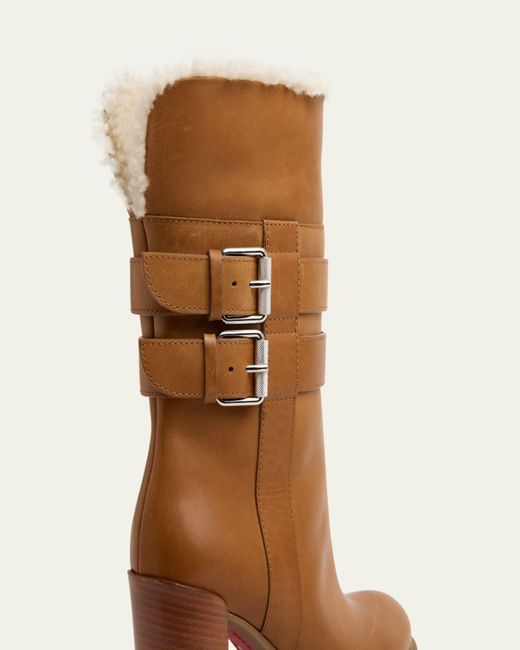 Christian Louboutin Brown 100Mm Elisawalk Shearling-Lined Leather Booties