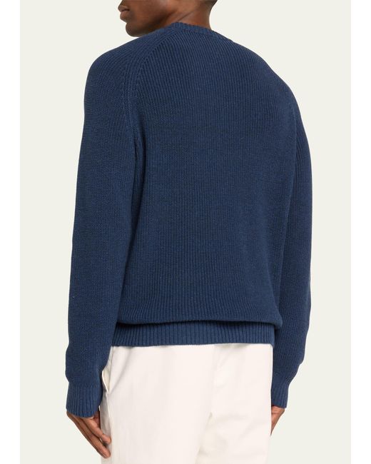 Bergdorf Goodman Blue Cotton Melange Crewneck Sweater for men