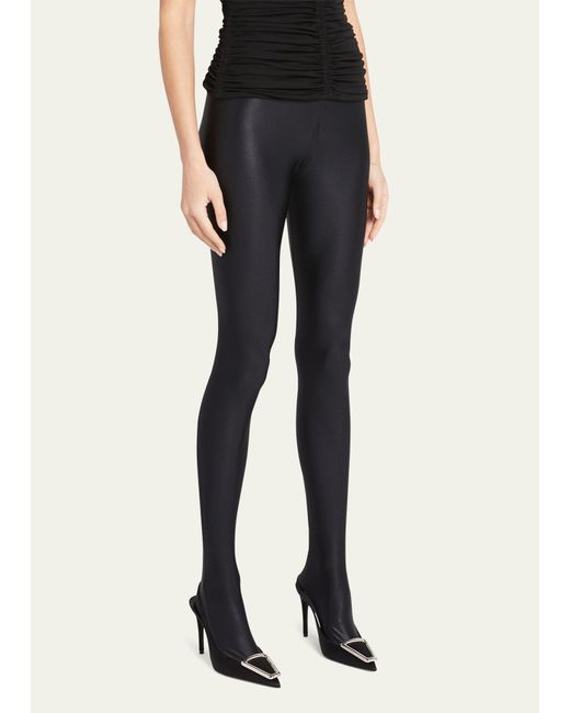 Saint Laurent Blue Shiny Footed Leggings With Logo Band