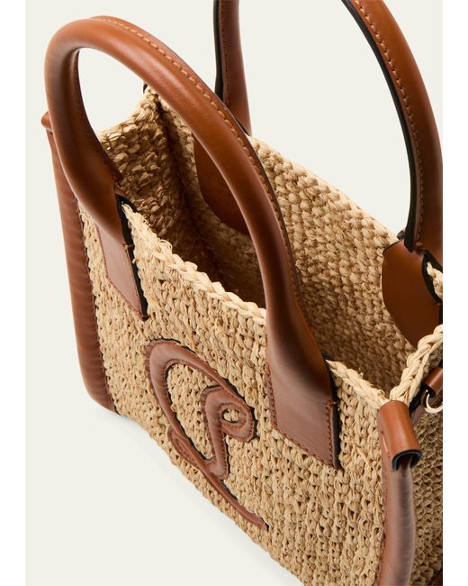 Christian Louboutin Brown By My Side Mini Tote In Raffia With Cl Logo