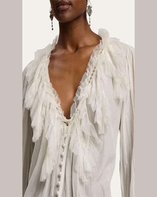 Ralph Lauren Natural Kensley Cotton-Silk Voile Ruffle Blouse