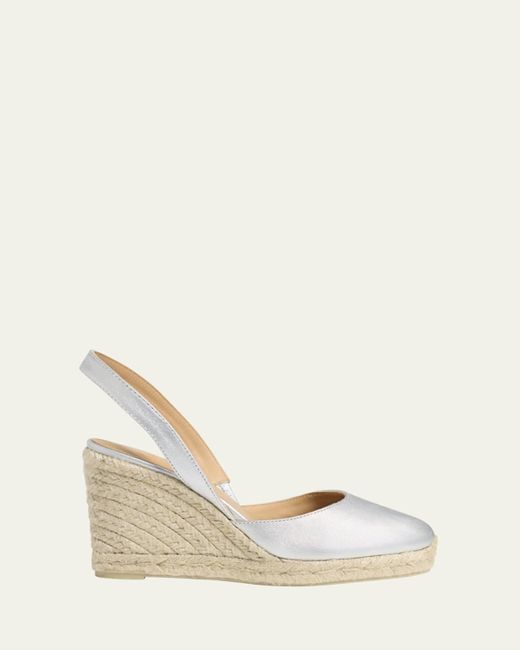 Castaner Natural Carissa Metallic Leather Wedge Espadrilles