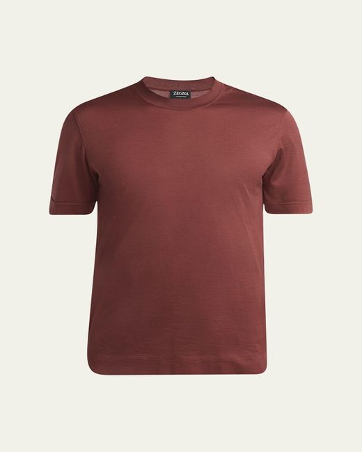 Zegna Red Solid Silk-Cotton T-Shirt for men