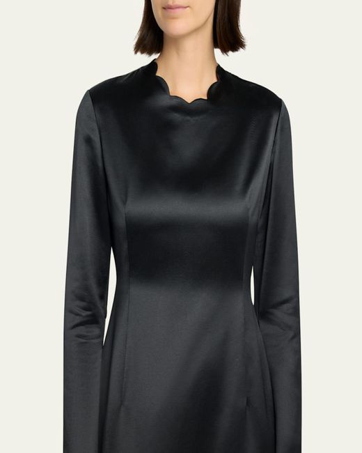 The Row Black Mitzi Long-Sleeve Silk Satin Dress