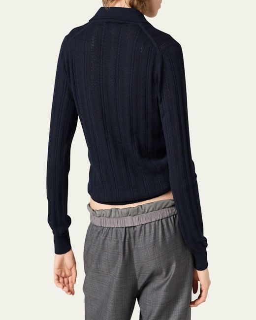 Miu Miu Blue Cashmere Pointelle Cable-Knit Cardigan