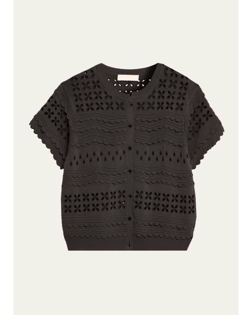 Ulla Johnson Black Abriana Eyelet Cropped Cardigan