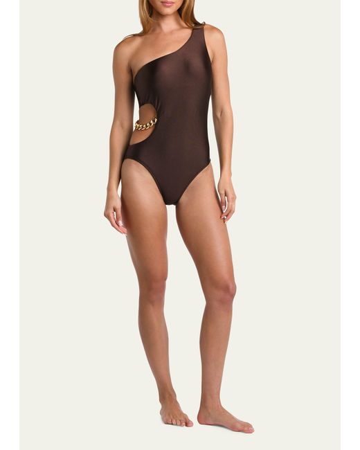 L'Agence Natural Ava Shimmer One-shoulder Cutout One-piece Swimsuit