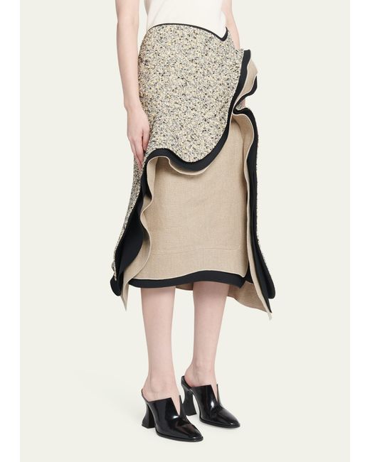 Bottega Veneta Natural Terrazo Ruffle Asymmetric Midi Skirt