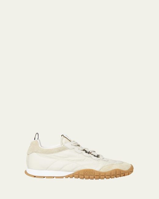 Miu Miu Natural Low-Top Nylon & Leather Sneakers
