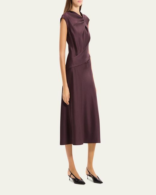 Theory Purple Satin Twist Bodice Dress