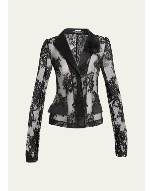 Dolce & Gabbana Black Pizzo Chantilly Lace Blazer Jacket