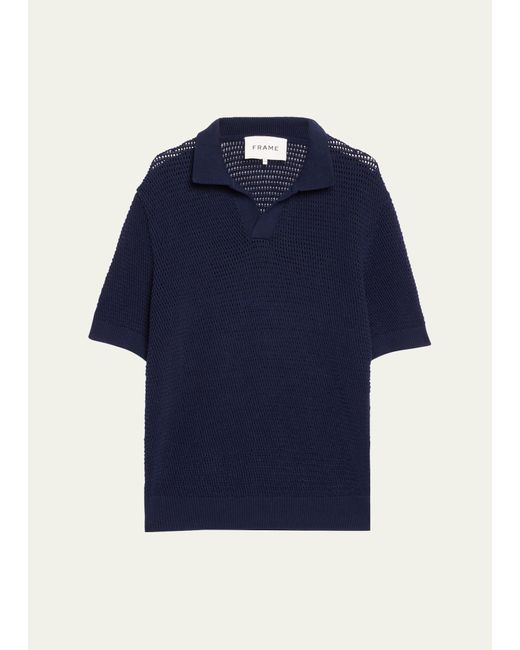 FRAME Blue Cotton-silk Polo Sweater for men
