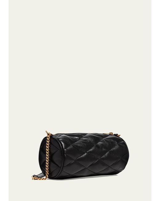 Saint Laurent White Sade Mini Ysl Tube Shoulder Bag In Quilted Smooth Leather