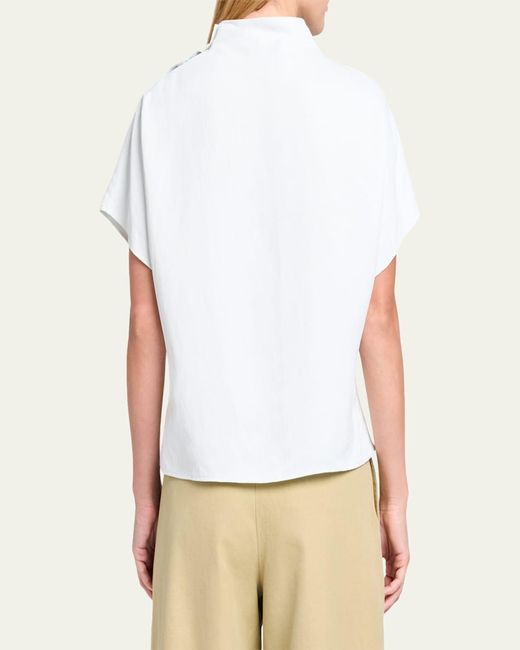 Twp White Draped Mock-Neck Tee