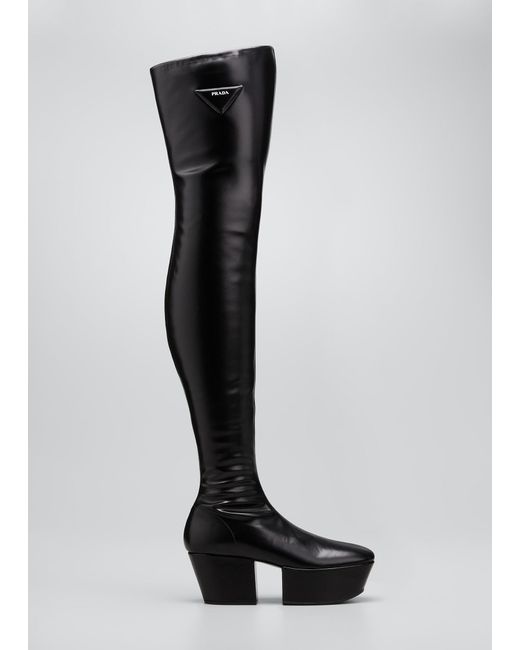 Prada Stretch Napa Over-the Knee Platform Boots in Black | Lyst
